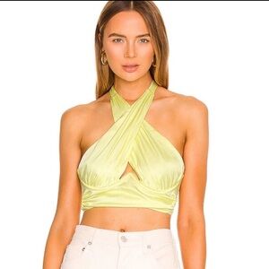 NWT For Love & Lemons Rana Cross Front Crop Top in Yellow
